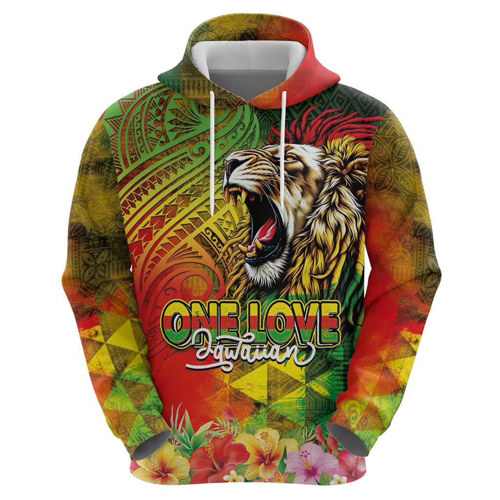 Hawaiian Reggae Zip Hoodie Jawaiian One Love-Tribal Tatoos and Rastafari Lion LT03 - Polynesian Pride