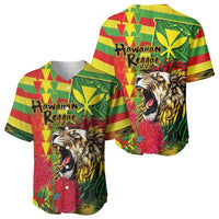 Hawaiian Reggae Baseball Jersey Kakau Art Motifs with Ohia Lehua and Rastafari Lion - Polynesian Pride