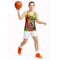 Hawaiian Reggae Basketball Jersey Kakau Art Motifs with Ohia Lehua and Rastafari Lion LT03 - Polynesian Pride