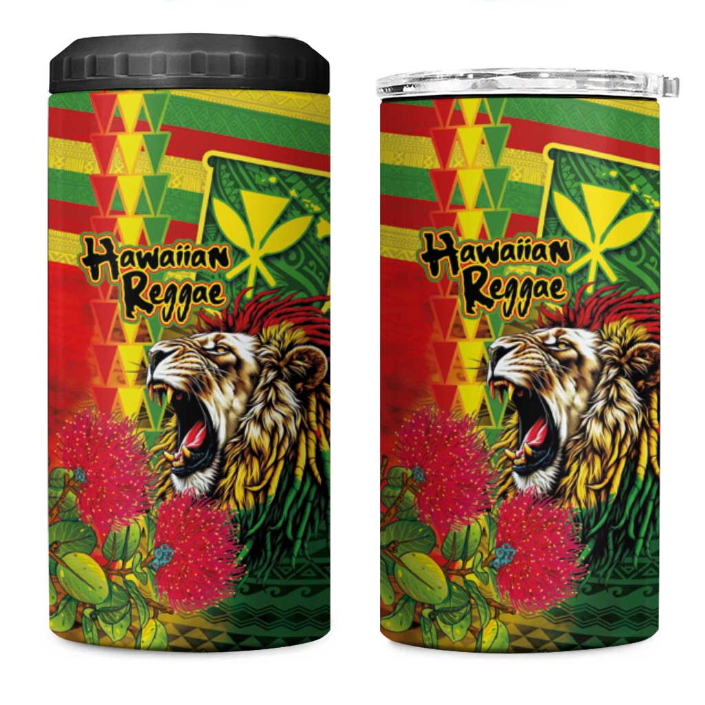 Hawaiian Reggae 4 in 1 Can Cooler Tumbler Kakau Art Motifs with Ohia Lehua and Rastafari Lion LT03 One Size: 16 oz Multicolor - Polynesian Pride
