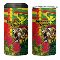Hawaiian Reggae 4 in 1 Can Cooler Tumbler Kakau Art Motifs with Ohia Lehua and Rastafari Lion LT03 One Size: 16 oz Multicolor - Polynesian Pride