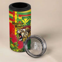 Hawaiian Reggae 4 in 1 Can Cooler Tumbler Kakau Art Motifs with Ohia Lehua and Rastafari Lion LT03 - Polynesian Pride