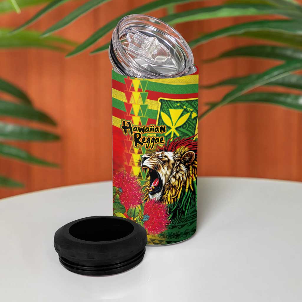Hawaiian Reggae 4 in 1 Can Cooler Tumbler Kakau Art Motifs with Ohia Lehua and Rastafari Lion LT03 - Polynesian Pride