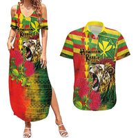 Hawaiian Reggae Couples Matching Summer Maxi Dress and Hawaiian Shirt Kakau Art Motifs with Ohia Lehua and Rastafari Lion LT03 Multicolor - Polynesian Pride