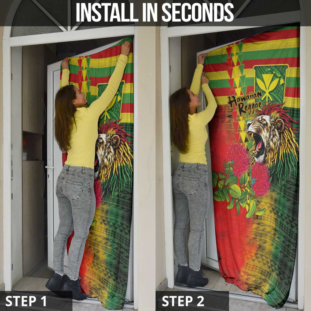 Hawaiian Reggae Door Cover Kakau Art Motifs with Ohia Lehua and Rastafari Lion LT03 - Polynesian Pride