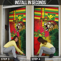 Hawaiian Reggae Door Cover Kakau Art Motifs with Ohia Lehua and Rastafari Lion LT03 - Polynesian Pride