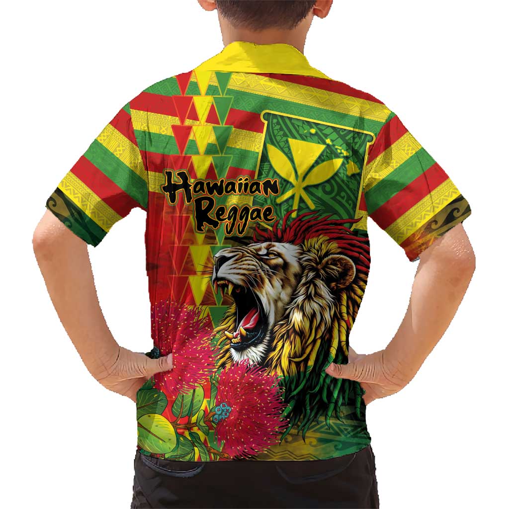 Hawaiian Reggae Family Matching Long Sleeve Bodycon Dress and Hawaiian Shirt Kakau Art Motifs with Ohia Lehua and Rastafari Lion LT03 - Polynesian Pride