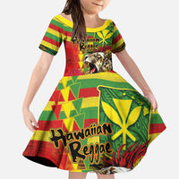 Hawaiian Reggae Family Matching Long Sleeve Bodycon Dress and Hawaiian Shirt Kakau Art Motifs with Ohia Lehua and Rastafari Lion LT03 Daughter's Dress Multicolor - Polynesian Pride