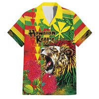 Hawaiian Reggae Family Matching Long Sleeve Bodycon Dress and Hawaiian Shirt Kakau Art Motifs with Ohia Lehua and Rastafari Lion LT03 Dad's Shirt - Short Sleeve Multicolor - Polynesian Pride