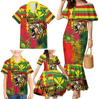 Hawaiian Reggae Family Matching Mermaid Dress and Hawaiian Shirt Kakau Art Motifs with Ohia Lehua and Rastafari Lion LT03 - Polynesian Pride