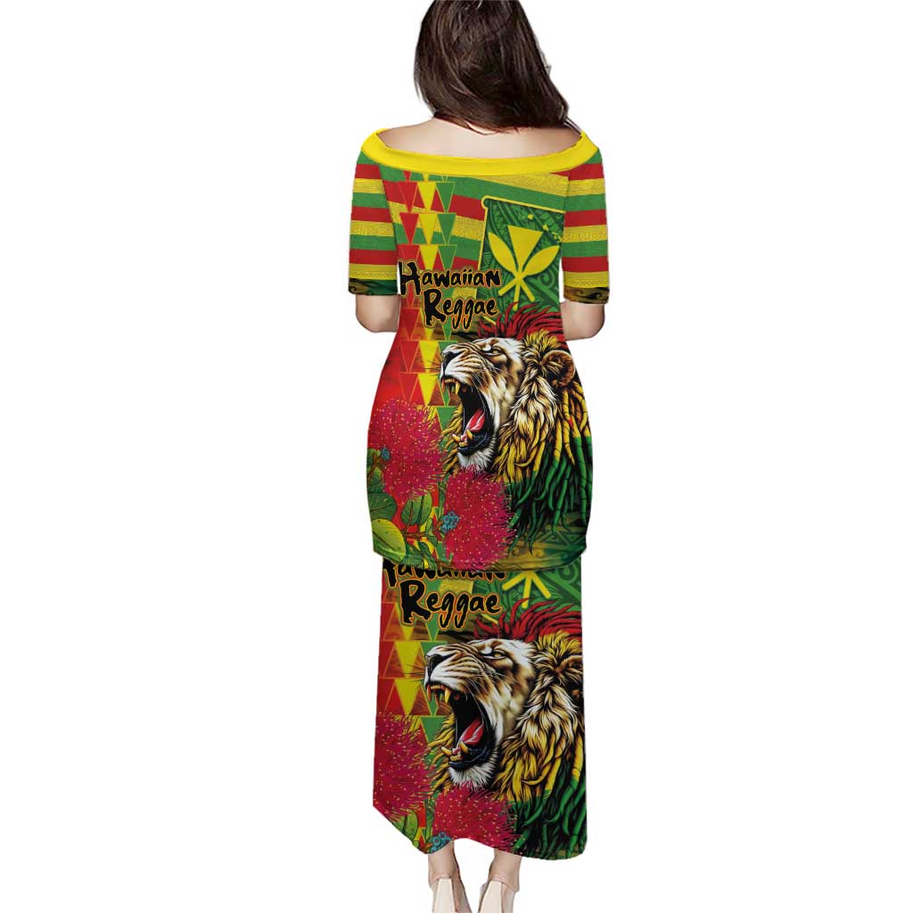 Hawaiian Reggae Family Matching Puletasi and Hawaiian Shirt Kakau Art Motifs with Ohia Lehua and Rastafari Lion LT03 - Polynesian Pride