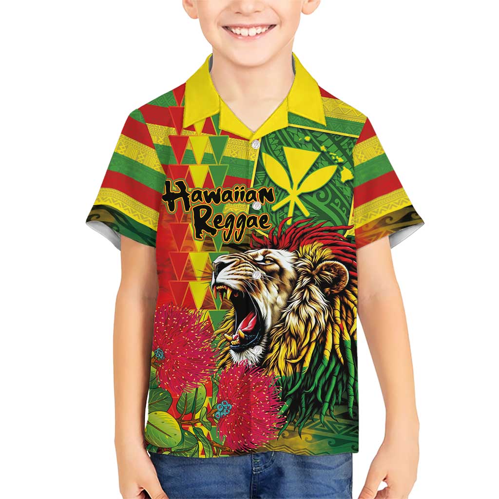 Hawaiian Reggae Hawaiian Shirt Kakau Art Motifs with Ohia Lehua and Rastafari Lion LT03 - Polynesian Pride