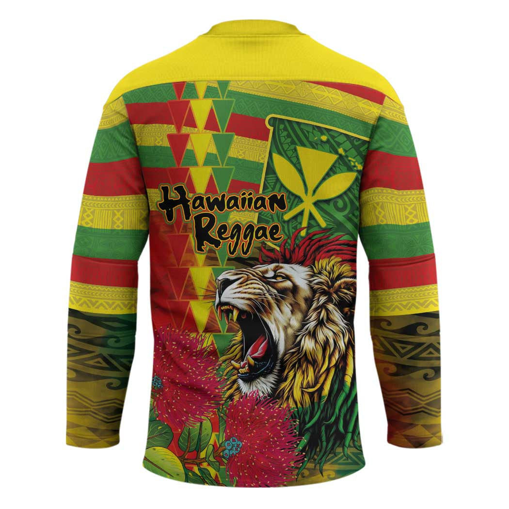 Hawaiian Reggae Hockey Jersey Kakau Art Motifs with Ohia Lehua and Rastafari Lion LT03 - Polynesian Pride