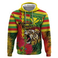 Hawaiian Reggae Hoodie Kakau Art Motifs with Ohia Lehua and Rastafari Lion LT03 Pullover Hoodie Multicolor - Polynesian Pride