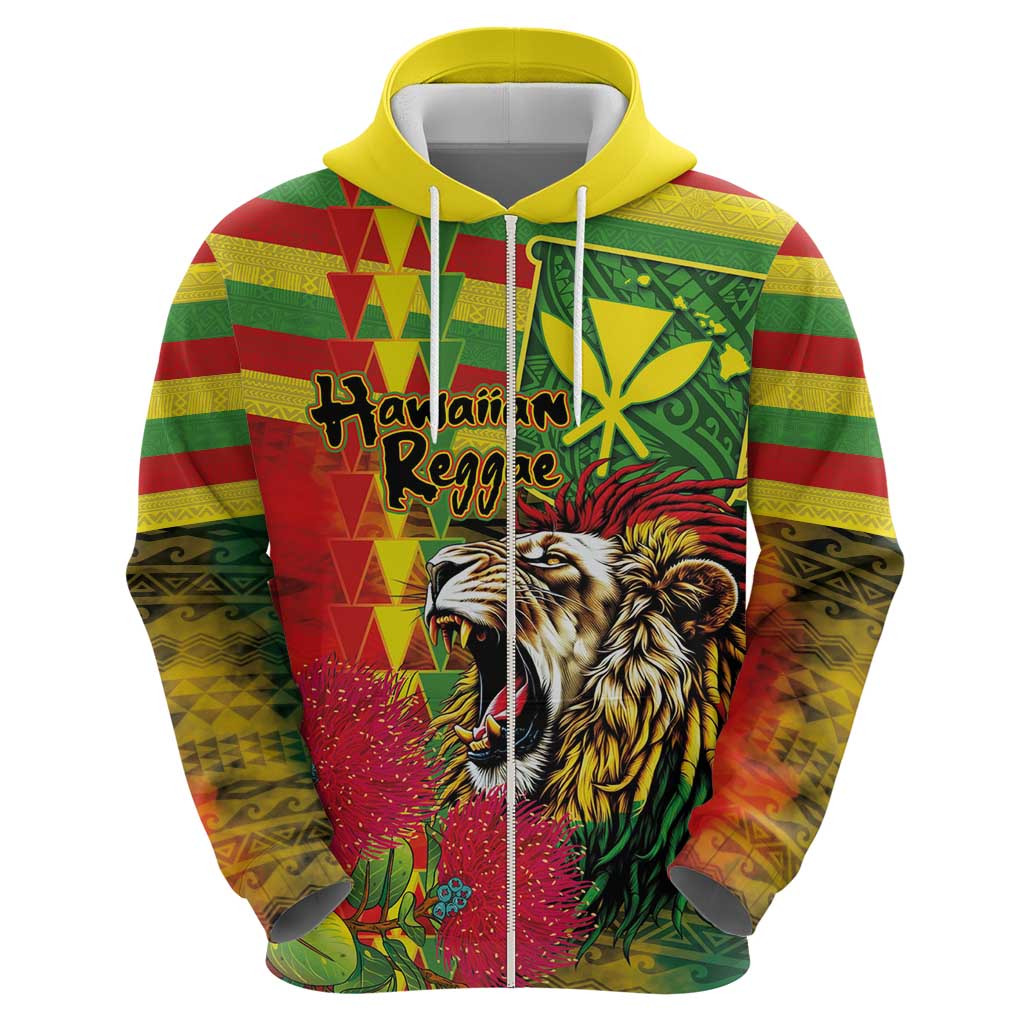 Hawaiian Reggae Hoodie Kakau Art Motifs with Ohia Lehua and Rastafari Lion LT03 - Polynesian Pride