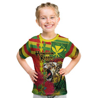 Hawaiian Reggae Kid T Shirt Kakau Art Motifs with Ohia Lehua and Rastafari Lion LT03 Multicolor - Polynesian Pride