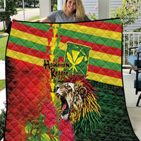 Hawaiian Reggae Quilt Kakau Art Motifs with Ohia Lehua and Rastafari Lion - Polynesian Pride