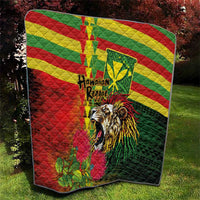 Hawaiian Reggae Quilt Kakau Art Motifs with Ohia Lehua and Rastafari Lion - Polynesian Pride