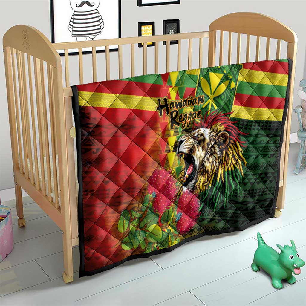 Hawaiian Reggae Quilt Kakau Art Motifs with Ohia Lehua and Rastafari Lion - Polynesian Pride