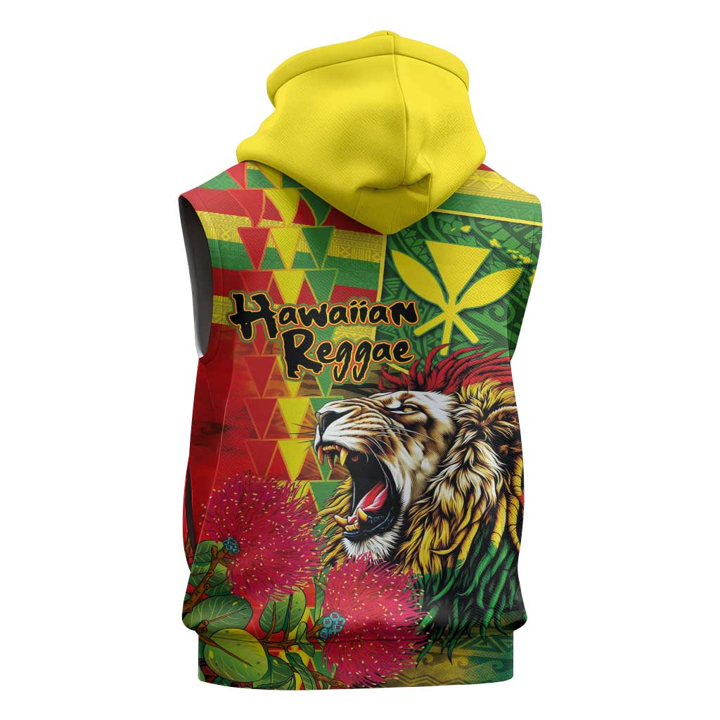 Hawaiian Reggae Sleeveless Hoodie Kakau Art Motifs with Ohia Lehua and Rastafari Lion LT03 - Polynesian Pride