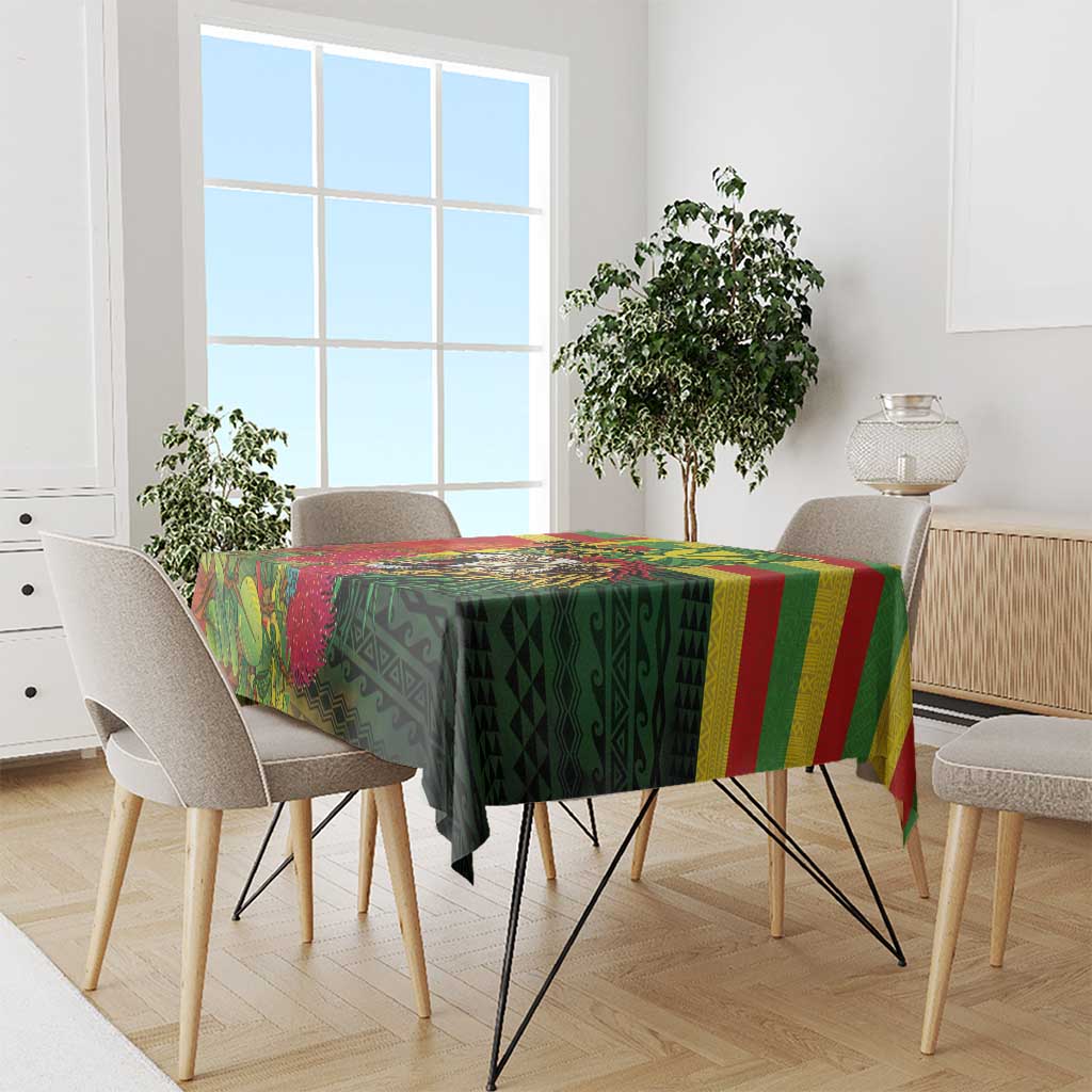 Hawaiian Reggae Tablecloth Kakau Art Motifs with Ohia Lehua and Rastafari Lion - Polynesian Pride
