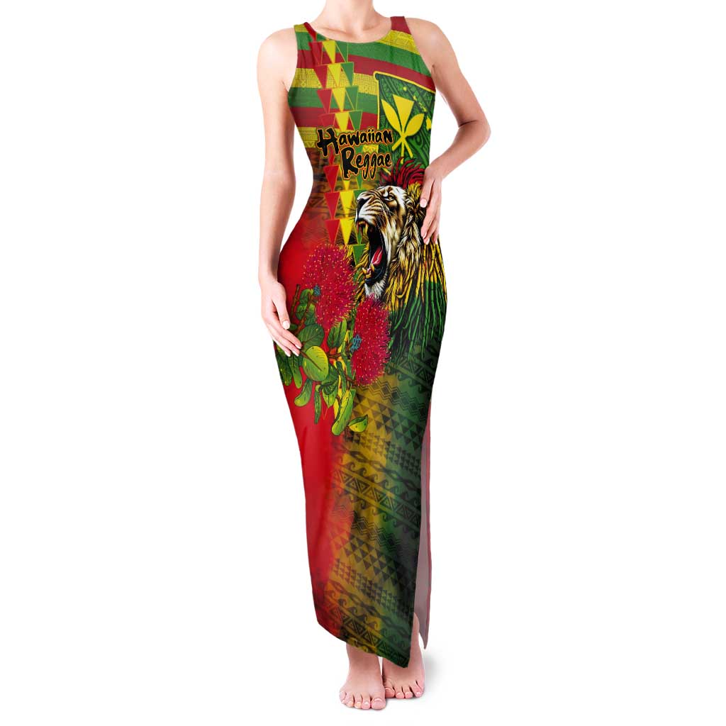 Hawaiian Reggae Tank Maxi Dress Kakau Art Motifs with Ohia Lehua and Rastafari Lion LT03 Women Multicolor - Polynesian Pride