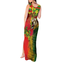Hawaiian Reggae Tank Maxi Dress Kakau Art Motifs with Ohia Lehua and Rastafari Lion LT03 - Polynesian Pride