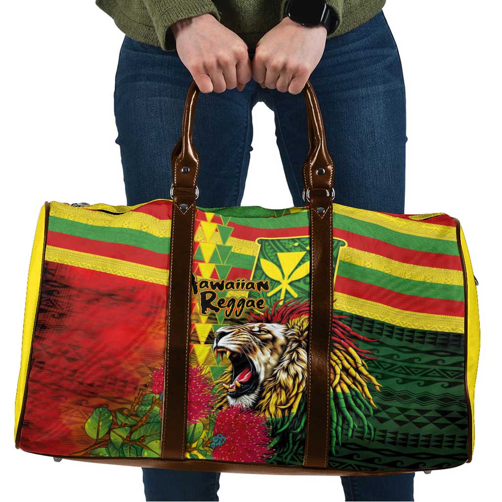 Hawaiian Reggae Travel Bag Kakau Art Motifs with Ohia Lehua and Rastafari Lion LT03 Multicolor - Polynesian Pride