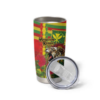 Hawaiian Reggae Tumbler Cup Kakau Art Motifs with Ohia Lehua and Rastafari Lion LT03 - Polynesian Pride