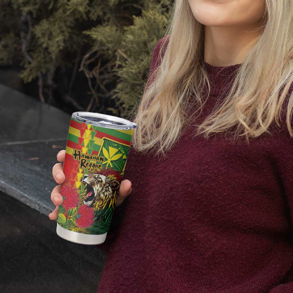 Hawaiian Reggae Tumbler Cup Kakau Art Motifs with Ohia Lehua and Rastafari Lion LT03 - Polynesian Pride