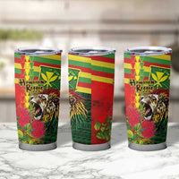 Hawaiian Reggae Tumbler Cup Kakau Art Motifs with Ohia Lehua and Rastafari Lion LT03 - Polynesian Pride