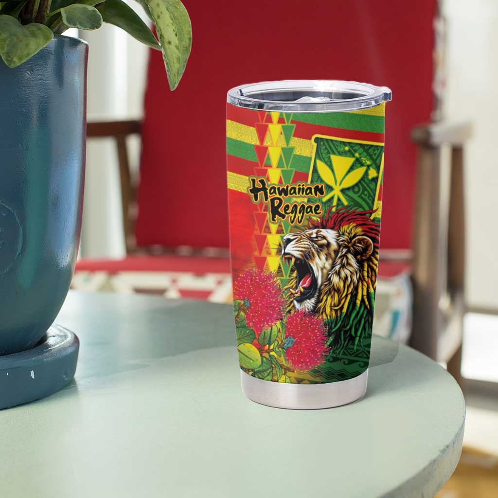 Hawaiian Reggae Tumbler Cup Kakau Art Motifs with Ohia Lehua and Rastafari Lion LT03 - Polynesian Pride