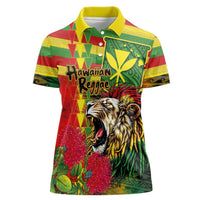 Hawaiian Reggae Women Polo Shirt Kakau Art Motifs with Ohia Lehua and Rastafari Lion LT03 Female Multicolor - Polynesian Pride