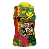 Hawaiian Reggae Women Sleeveless Polo Shirt Kakau Art Motifs with Ohia Lehua and Rastafari Lion LT03 - Polynesian Pride