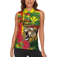 Hawaiian Reggae Women Sleeveless Polo Shirt Kakau Art Motifs with Ohia Lehua and Rastafari Lion LT03 - Polynesian Pride