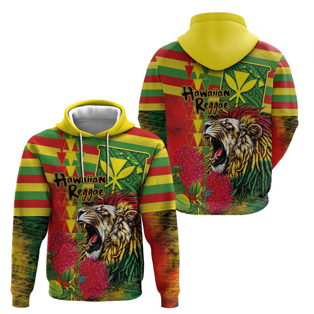 Hawaiian Reggae Zip Hoodie Kakau Art Motifs with Ohia Lehua and Rastafari Lion LT03 - Polynesian Pride