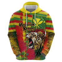 Hawaiian Reggae Zip Hoodie Kakau Art Motifs with Ohia Lehua and Rastafari Lion LT03 - Polynesian Pride