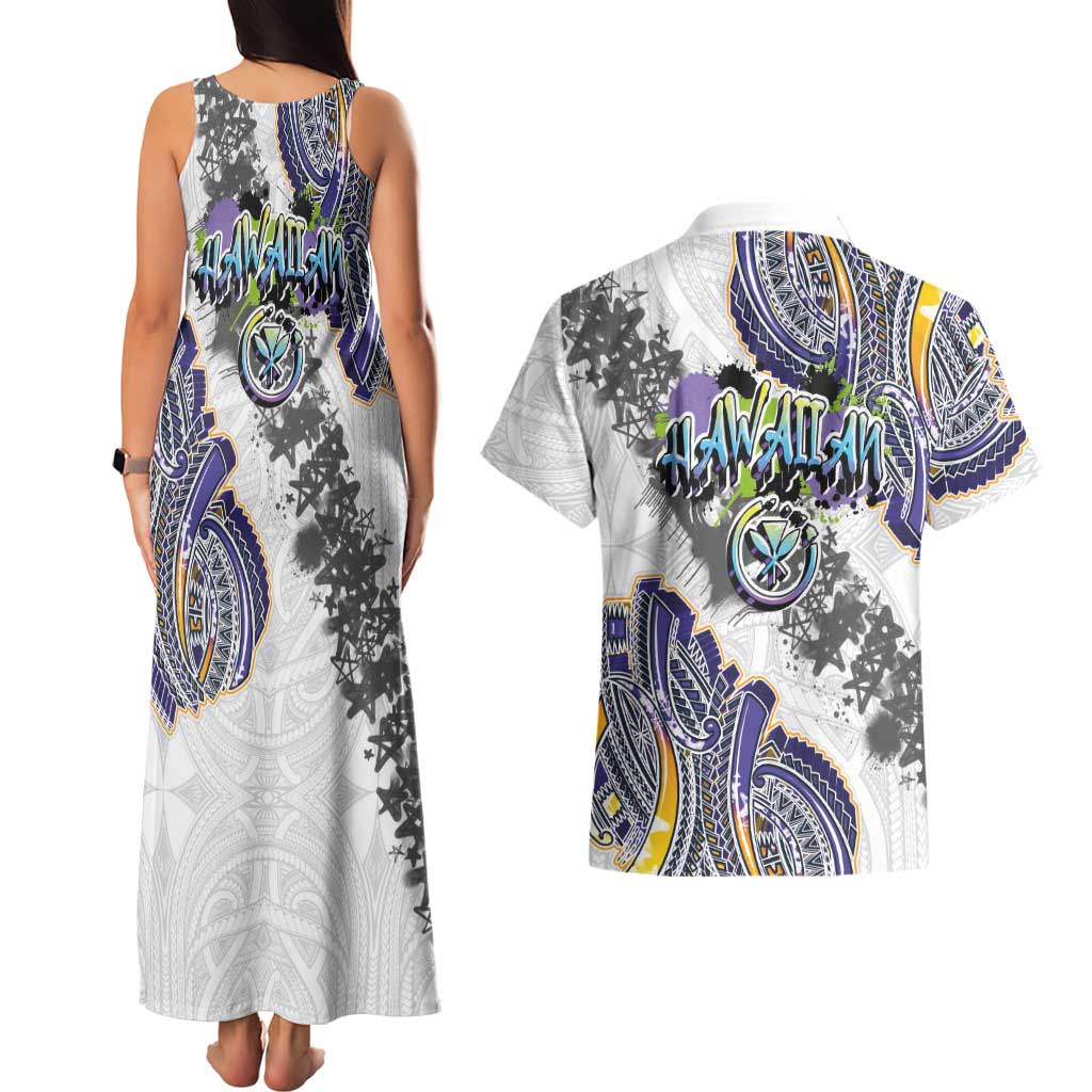 Traditional Art Hawaiian Kakau Tattoos Couples Matching Tank Maxi Dress and Hawaiian Shirt Graffiti Style - Polynesian Pride
