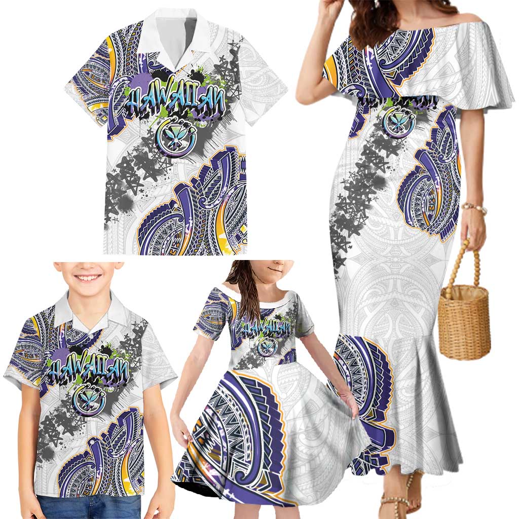 Traditional Art Hawaiian Kakau Tattoos Family Matching Mermaid Dress and Hawaiian Shirt Graffiti Style - Polynesian Pride