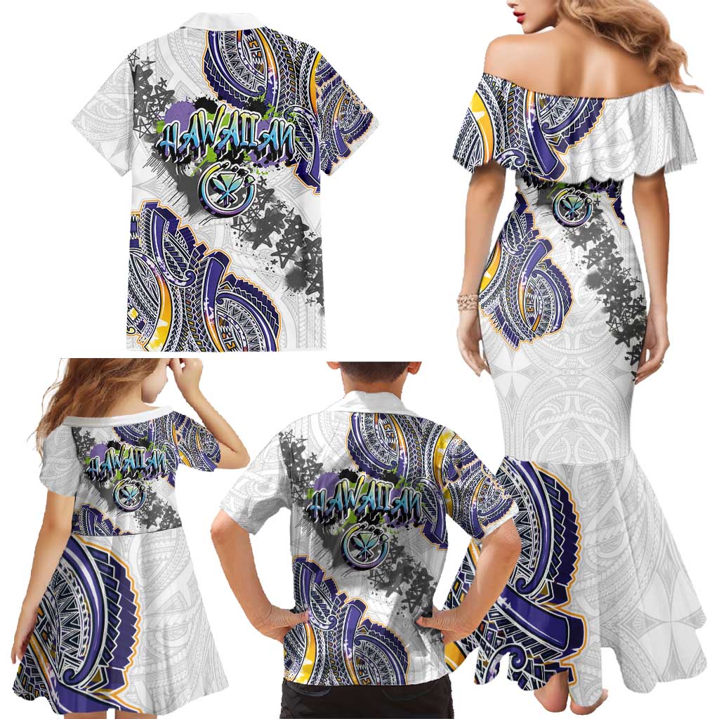 Traditional Art Hawaiian Kakau Tattoos Family Matching Mermaid Dress and Hawaiian Shirt Graffiti Style - Polynesian Pride