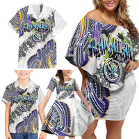 Traditional Art Hawaiian Kakau Tattoos Family Matching Off Shoulder Short Dress and Hawaiian Shirt Graffiti Style - Polynesian Pride