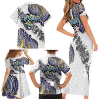 Traditional Art Hawaiian Kakau Tattoos Family Matching Short Sleeve Bodycon Dress and Hawaiian Shirt Graffiti Style LT03 - Polynesian Pride