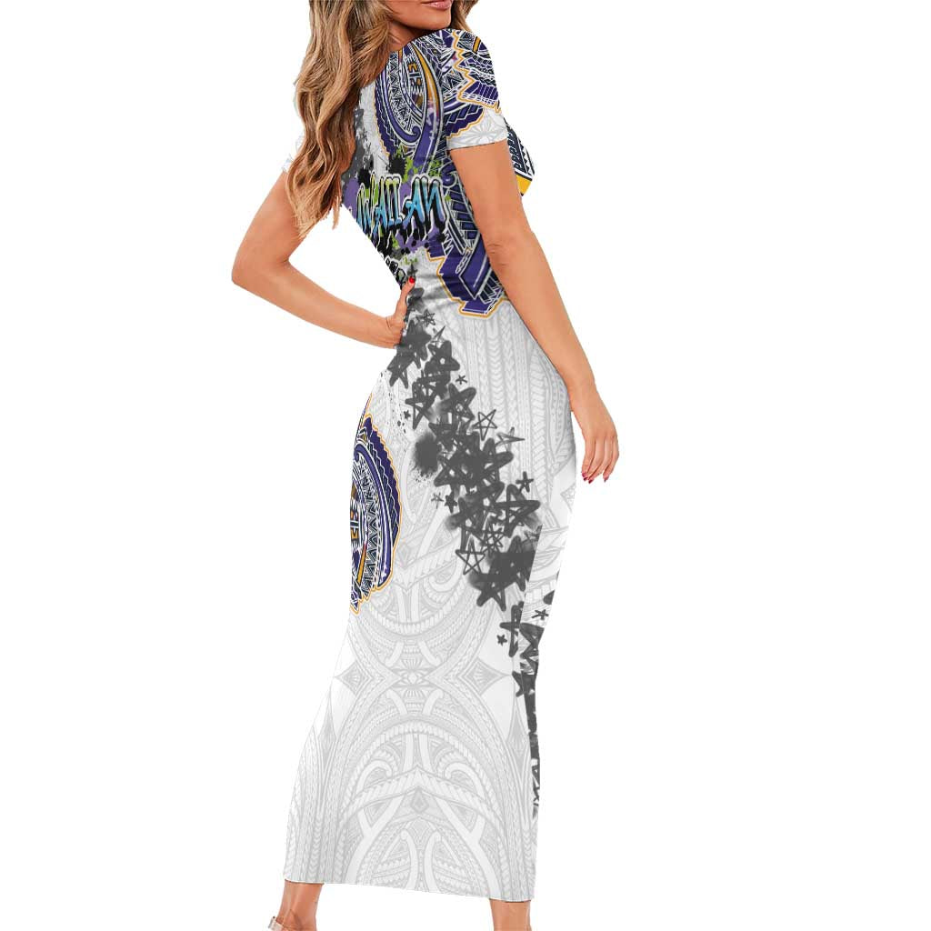 Traditional Art Hawaiian Kakau Tattoos Family Matching Short Sleeve Bodycon Dress and Hawaiian Shirt Graffiti Style LT03 - Polynesian Pride