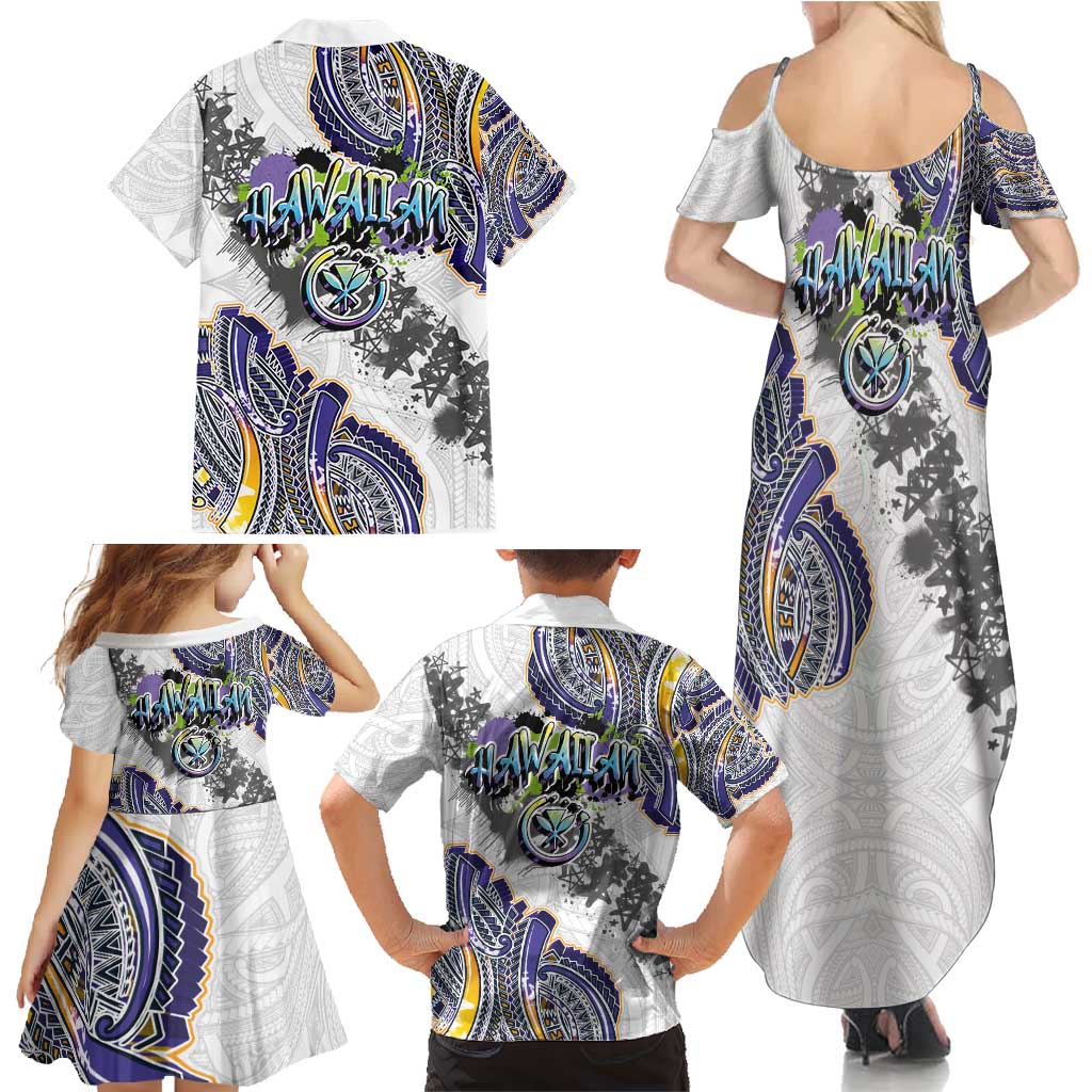 Traditional Art Hawaiian Kakau Tattoos Family Matching Summer Maxi Dress and Hawaiian Shirt Graffiti Style - Polynesian Pride