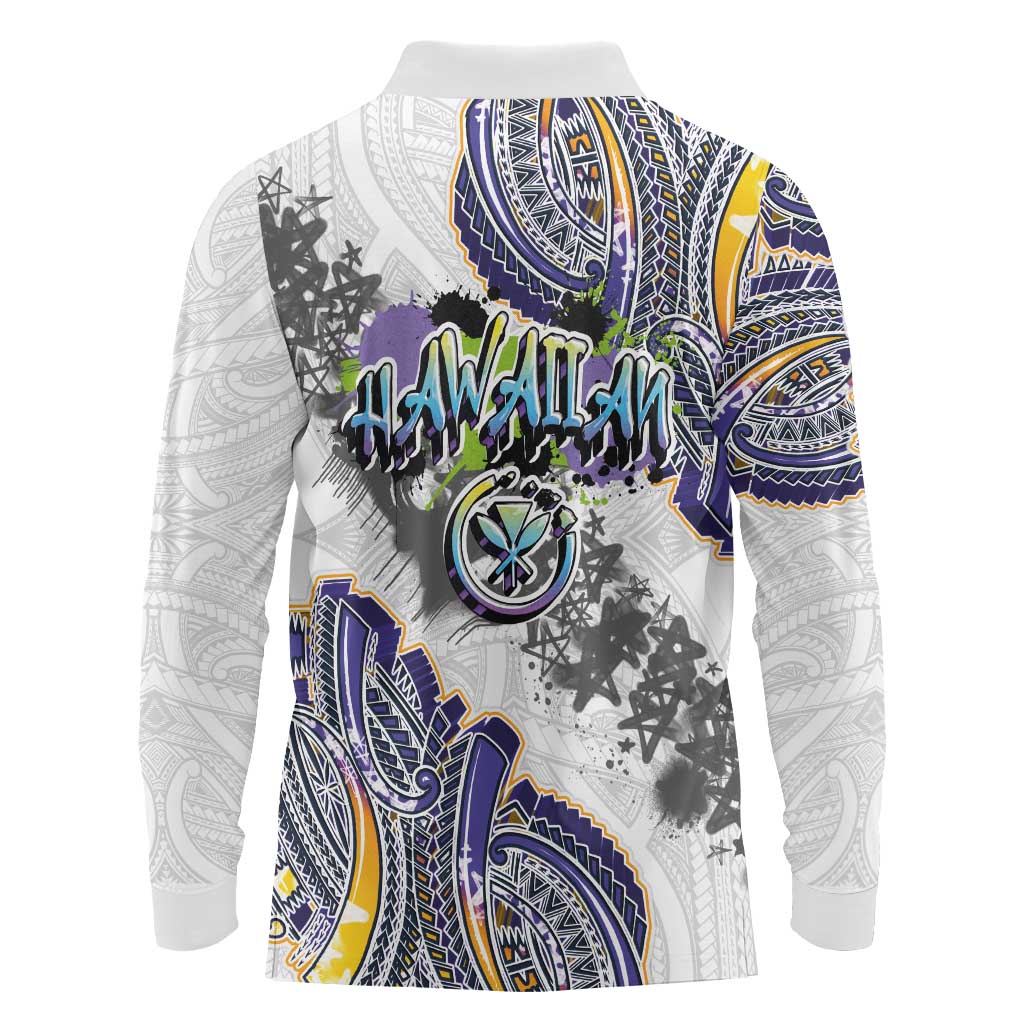 Traditional Art Hawaiian Kakau Tattoos Long Sleeve Polo Shirt Graffiti Style - Polynesian Pride