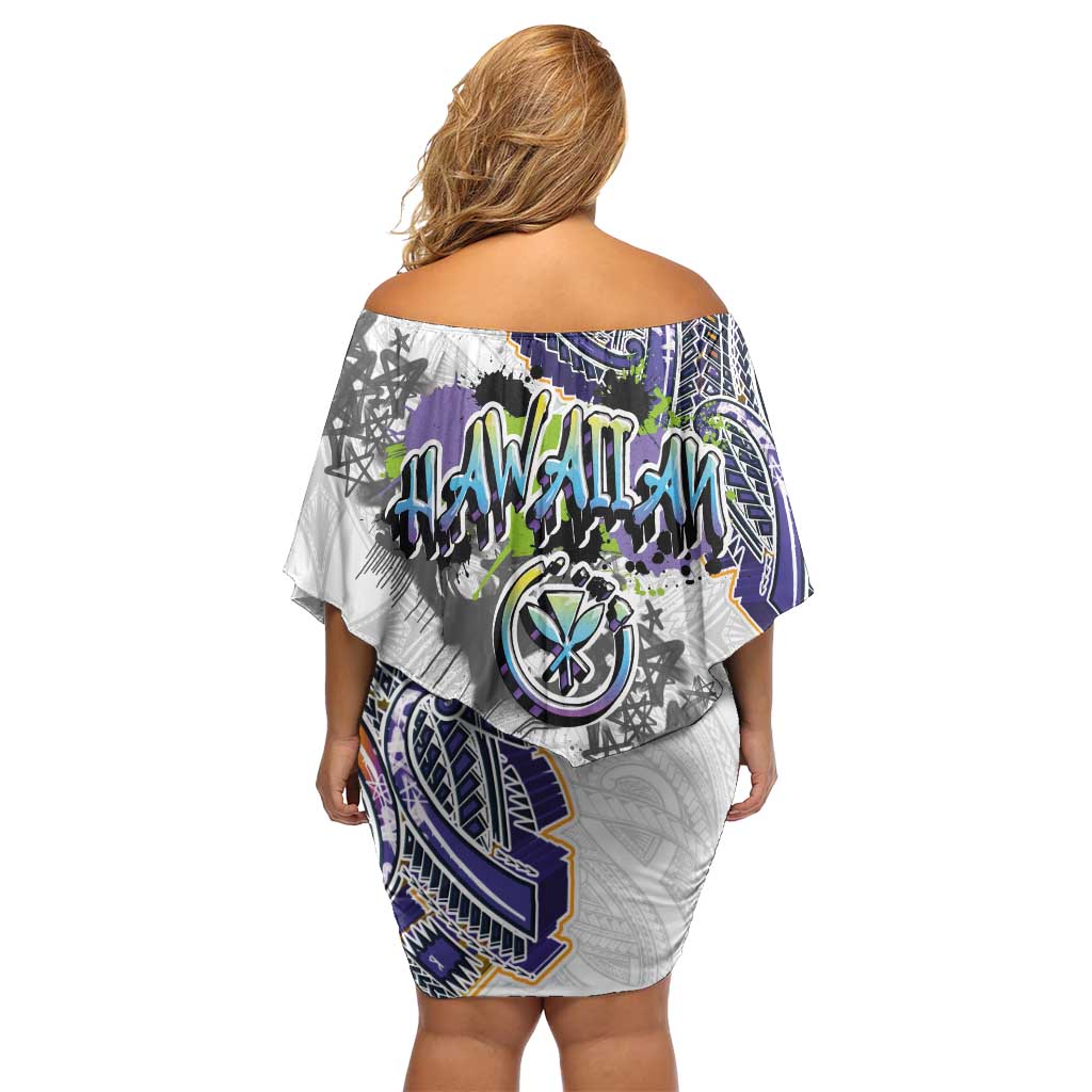 Traditional Art Hawaiian Kakau Tattoos Off Shoulder Short Dress Graffiti Style LT03 - Polynesian Pride