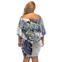 Traditional Art Hawaiian Kakau Tattoos Off Shoulder Short Dress Graffiti Style LT03 - Polynesian Pride