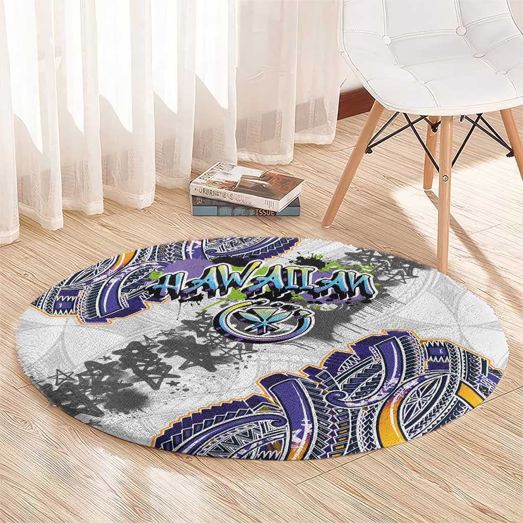 Traditional Art Hawaiian Kakau Tattoos Round Carpet Graffiti Style - Polynesian Pride