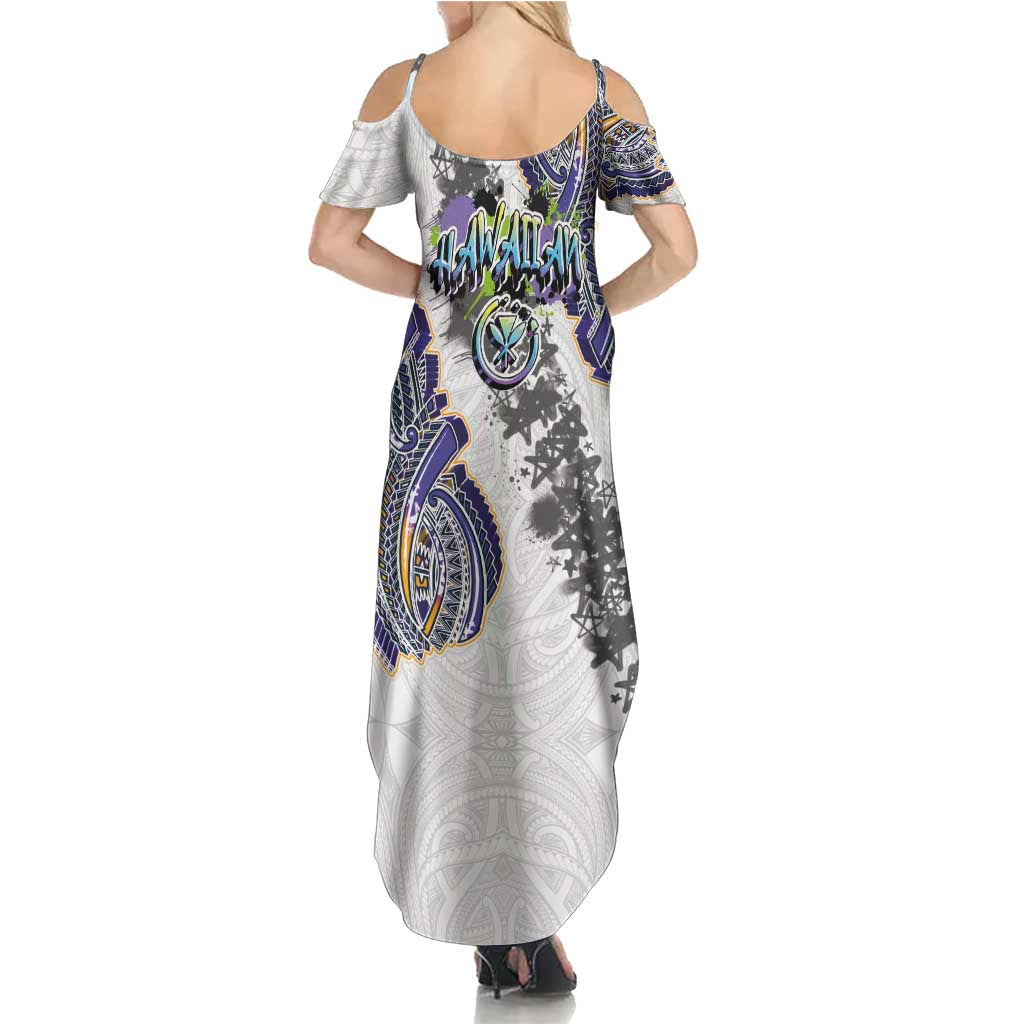 Traditional Art Hawaiian Kakau Tattoos Summer Maxi Dress Graffiti Style - Polynesian Pride