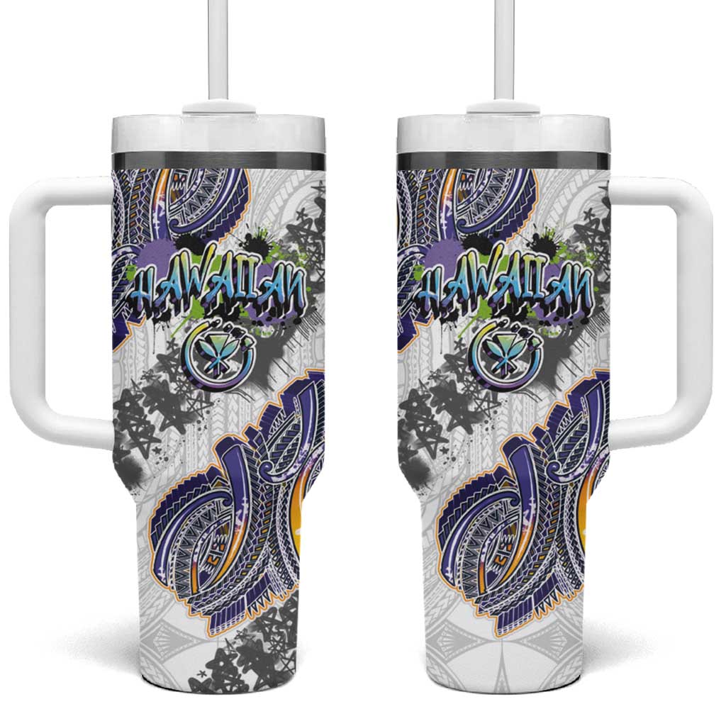 Traditional Art Hawaiian Kakau Tattoos Tumbler With Handle Graffiti Style - Polynesian Pride